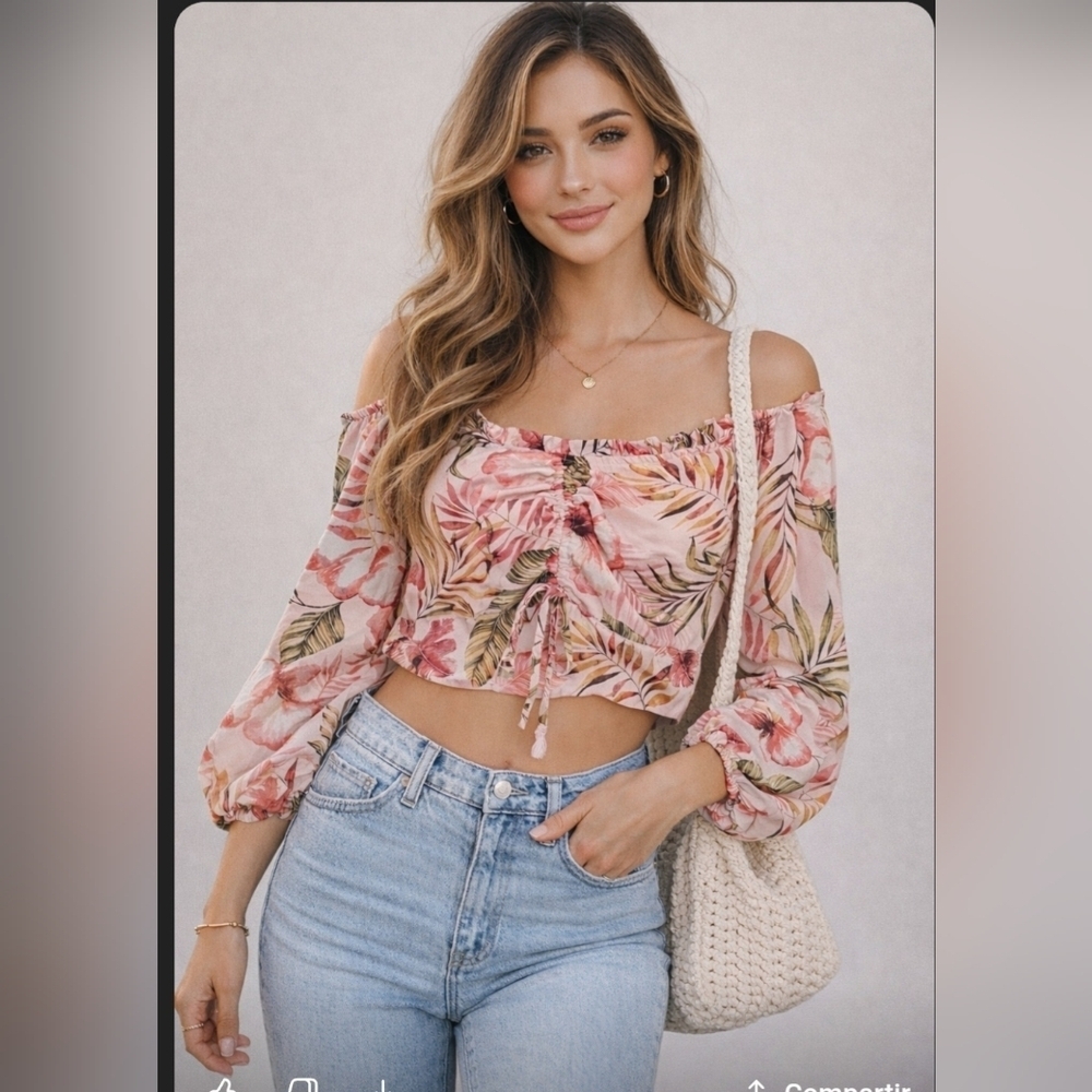 Lulu's Pink Floral Off-Shoulder Crop Top
